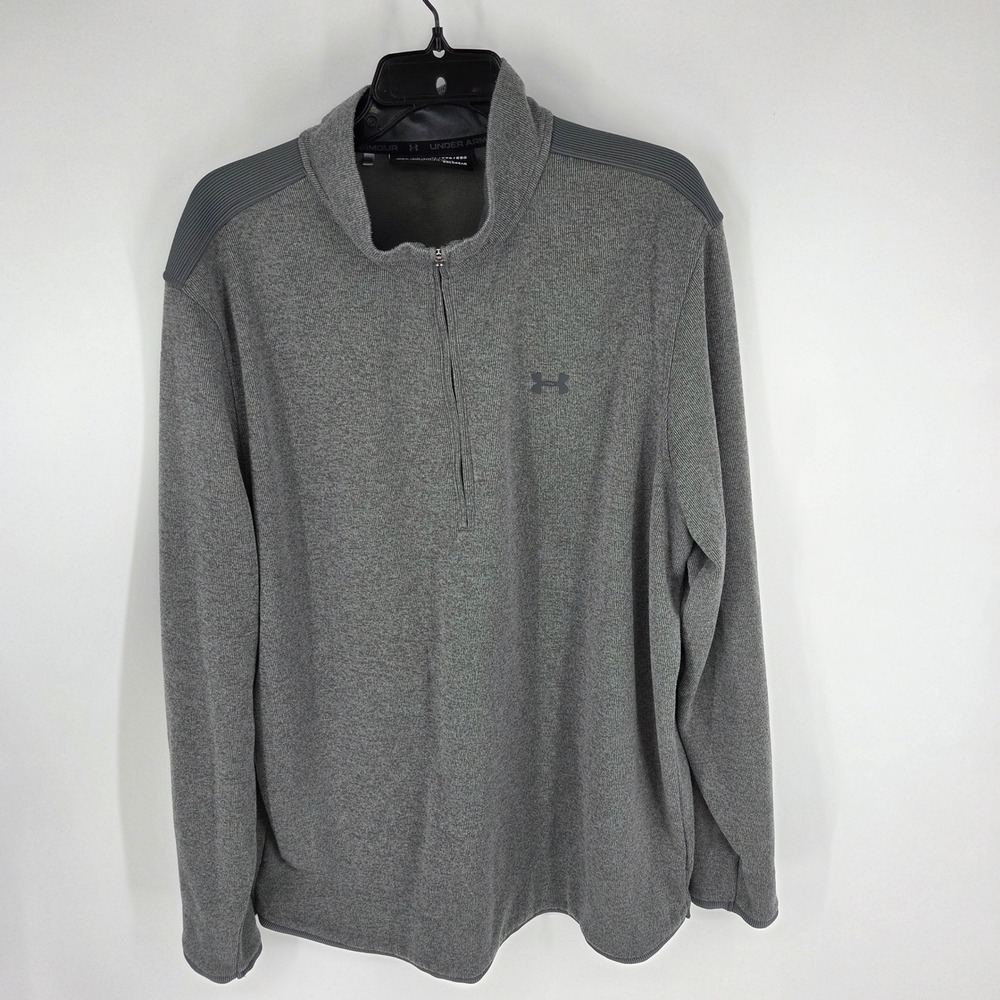 Under Armour ColdGear Mens XXL Gray 1/4 Zip Pullover Loose Fit Ribbed Shoulder